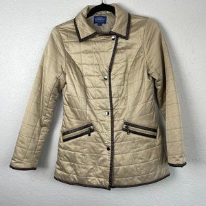 Pendleton Women's Beige w/Brown Trim Quilted Lined Snap Closure Jacket Barn Coat